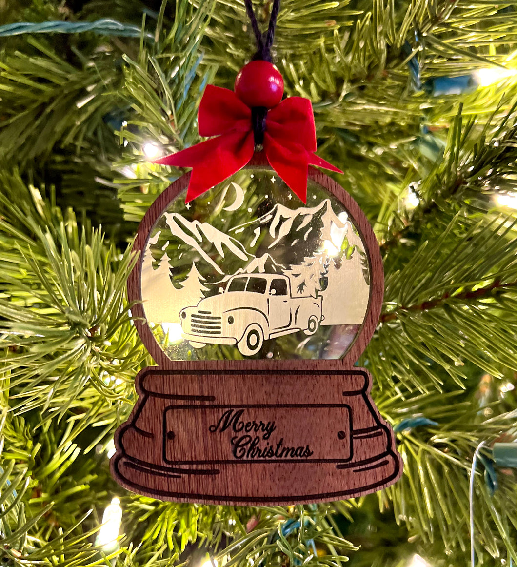 Tree Truck Snow Globe Christmas Ornament