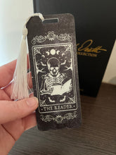 Load image into Gallery viewer, The Reader Spooky Skeleton Tarot Card Bookmark

