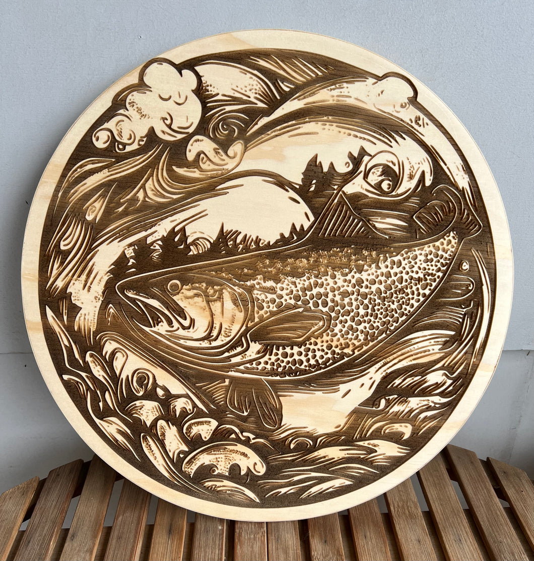 Engraved Salmon Wood Sign
