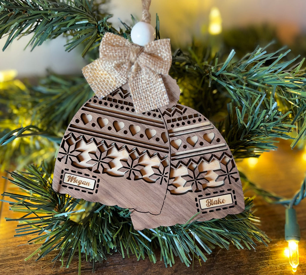 Couples Rustic Wood Beanie Christmas Tree Ornament