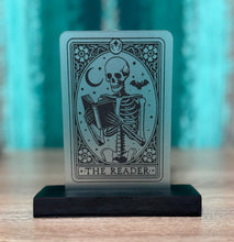 Load image into Gallery viewer, The Reader Skeleton Tarot Card Bookshelf Plaque
