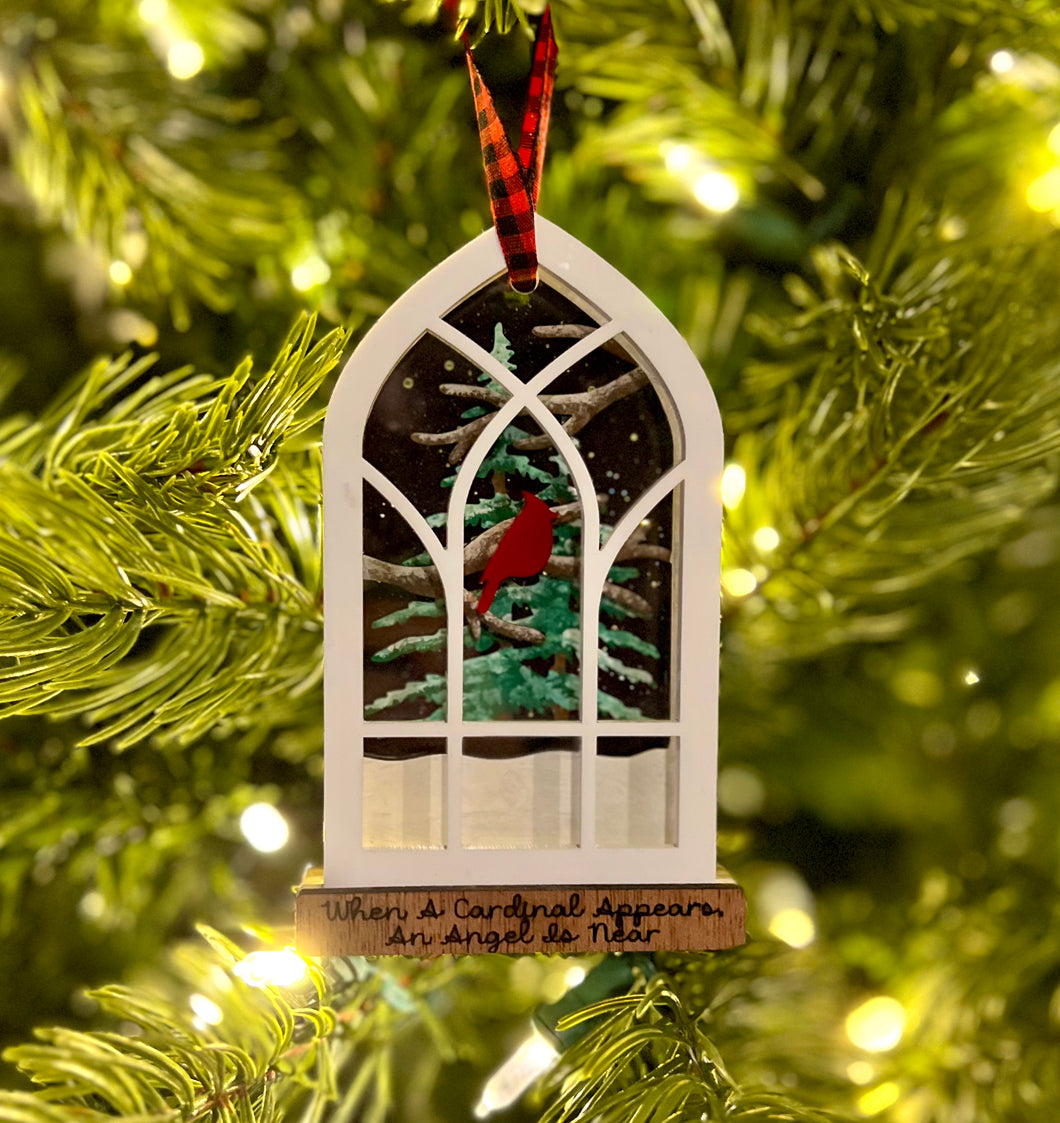 Cardinal in Window Christmas Tree Ornament