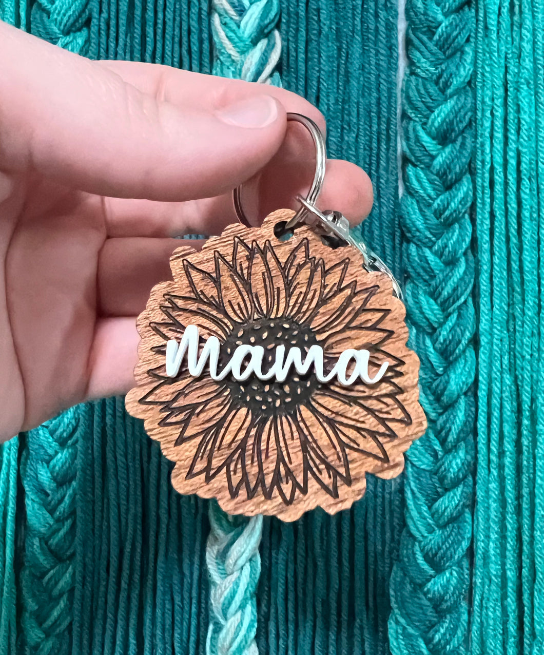 Personalized Wood Engraved Sunflower Keychain