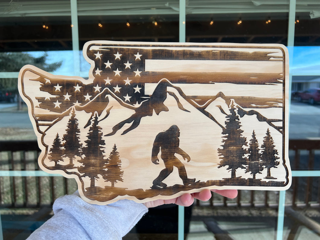 Bigfoot Washington State Engraved Wood Sign